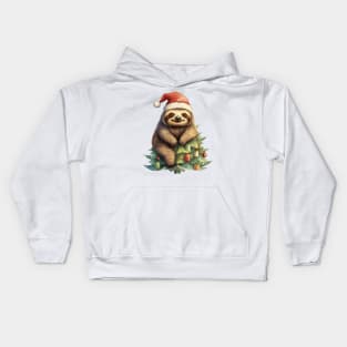 Christmas Sloth Climbing On The Pine Tree Kids Hoodie